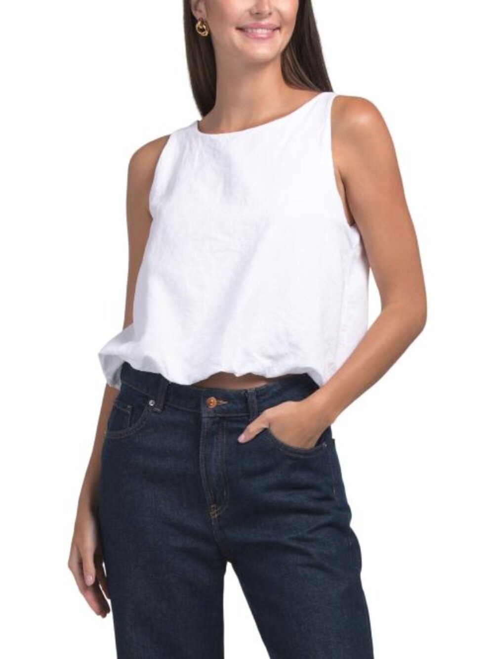 SPIGHE DI LINO Made In Italy Linen Blend Bubble Crop Top